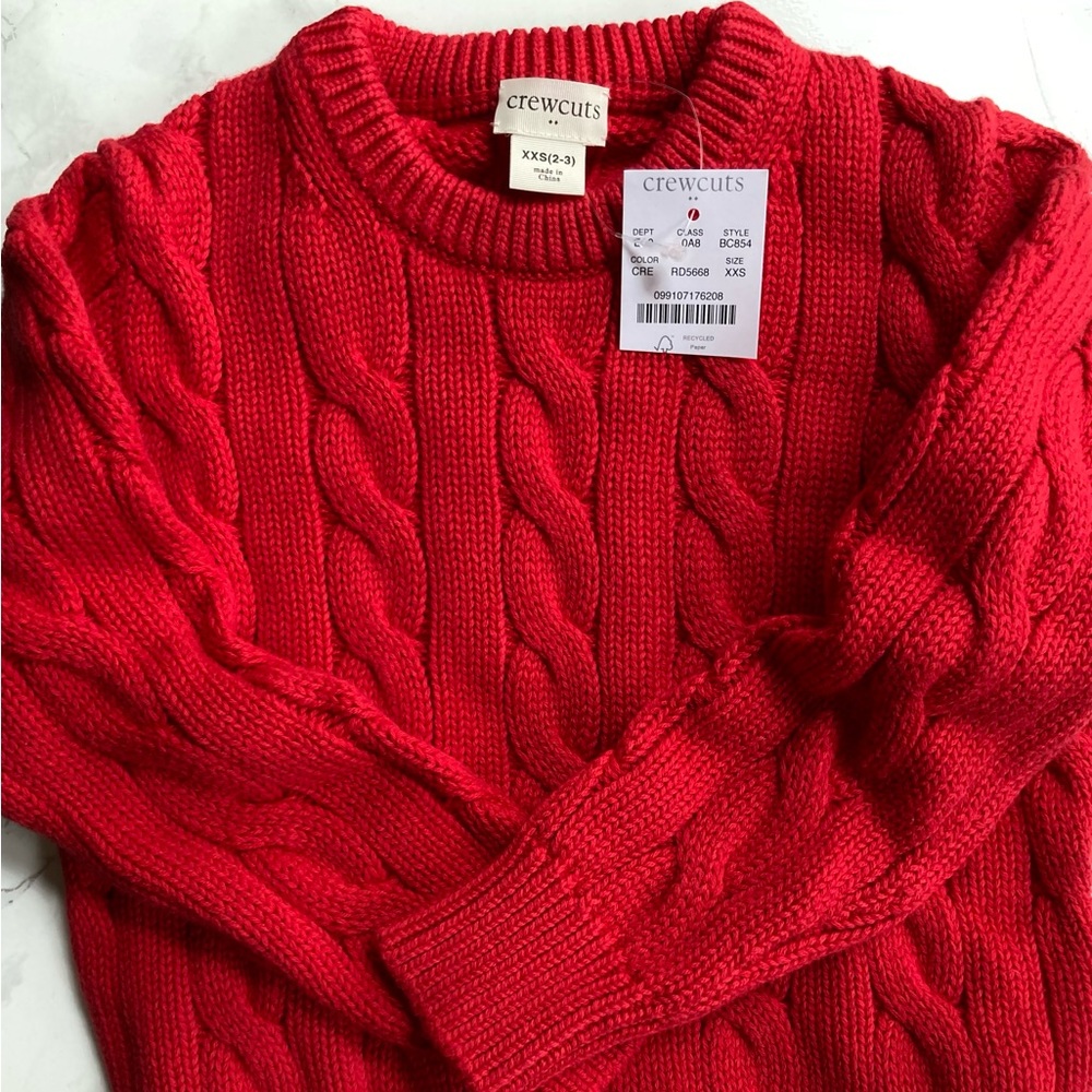 NWT Red J.Crew Kids' cable crewneck sweater